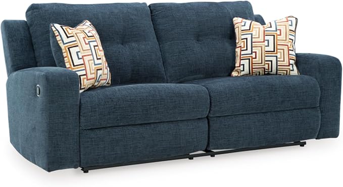 Signature Design by Ashley Danum Modern Manual Pull Tab Reclining Sofa with Tufed Back Cushion, Blue