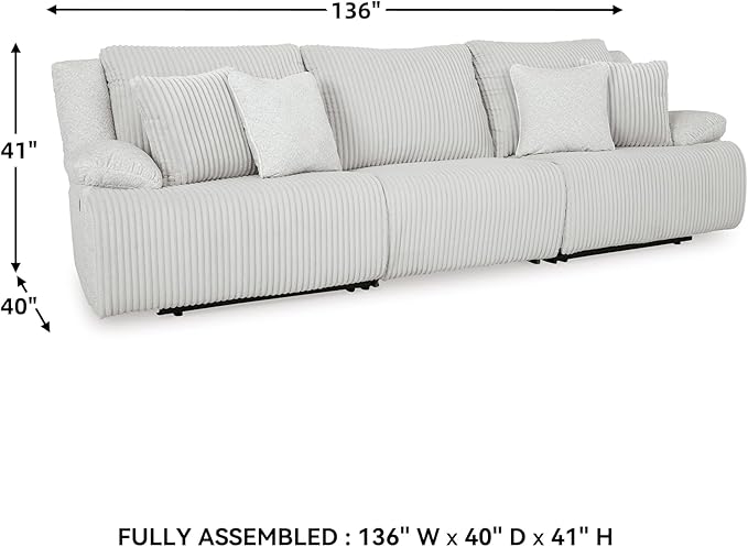 Signature Design by Ashley Top Tier Coastal 3-Piece Reclining Sectional Sofa with 4 Accent Pillows, Light Gray