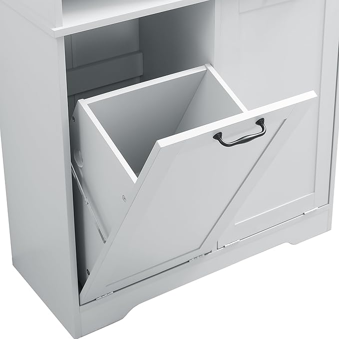 68" Tall Bathroom Storage Cabinet with Two Doors and Two Laundry Hampers for Home Display Organizer, Adjustable Shelf, Gray