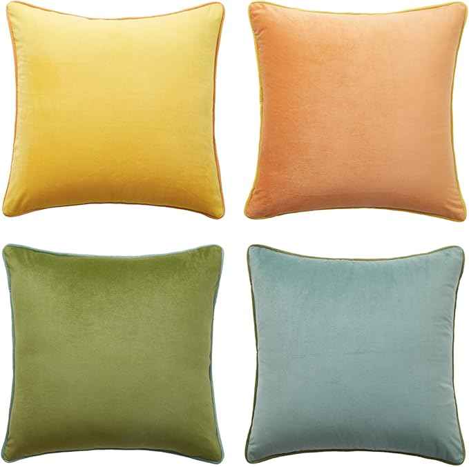 MONDAY MOOSE Decorative Throw Pillow Covers Cushion Cases, Set of 4 Soft Velvet Modern Double-Sided Designs, Mix and Match for Home Decor, Pillow Inserts Not Included (18x18 inch, Yellow/Green)