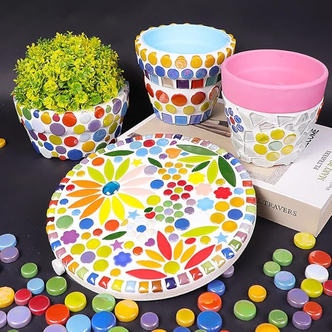 PINUO&KE 0.99 lb Mosaic Tiles for Crafts Bulk, Mosaic Glass Pieces for Garden Crafts Kits DIY Mosaic Art Decor