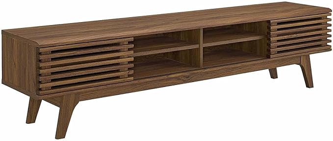 Modway Render 70" Mid-Century Modern Low Profile Media Console Entertainment TV Stand in Walnut Walnut