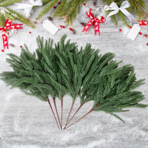 12 Pcs Artificial Norfolk Pine Branches Faux Christmas Stems (12 Count)