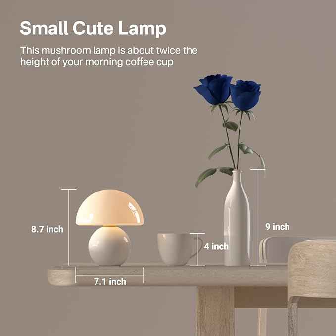 Mushroom Lamp Table Lamp for Bedroom,Desk Bedside Small Lamps for Living Room Night Stands,Mushroom Decor Cute Mini Modern Mid Century Lamps,Unique Aesthetic Home Living Room Decor(White)