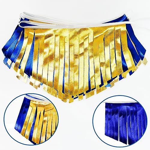 Royal Blue Gold Tassel Banner Metallic Fabric Pennant Bunting Flag for Graduation Retirement Bachelorette Birthday Engagement Wedding Bridal Shower Nautical Ahoy Achor Party Decorations Supplies (18 Count)