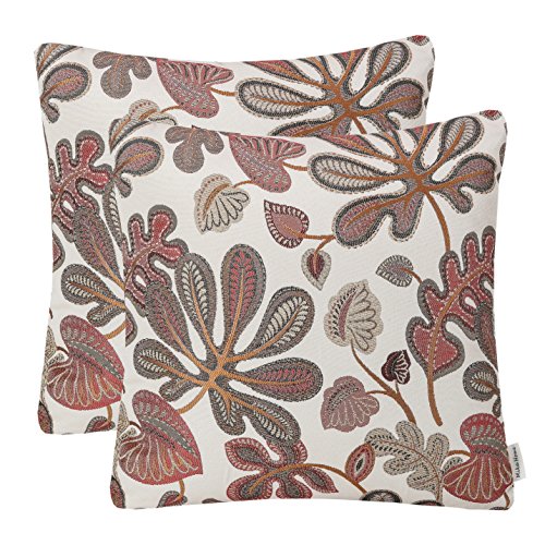 Set of 2 Jacquard Tropical Leaf Pattern Throw Pillow Covers Decorative Pillowcase 22X22 Inches (2 Count)