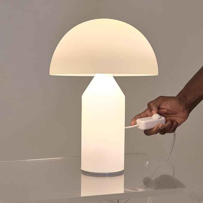 Brightech Venus Glass - 14" Contemporary Table Lamp with Glass Shade and Body - Unique Mushroom Table Lamp - Dimmable LED Light Bulbs for Bedroom Reading, Great Décor for Living Rooms, Offices