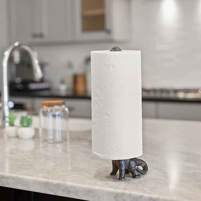 WallCharmers Rustic Paper Towel Holder, Metal Toilet or Kitchen Paper Holder for Floor or Countertop, Rustic Dino
