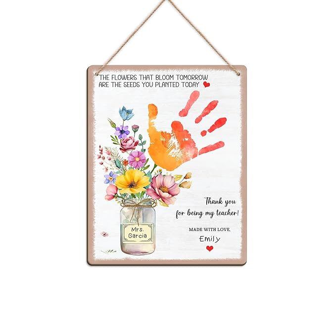 DIY Kids Handprint Flowers Art Craft Keepsake Gifts for PreK Preschool Kindergarten Teachers, Thank You Teacher Appreciation Graduation Gift, The Flowers Bloom Tomorrow Are The Seeds You Planted Today