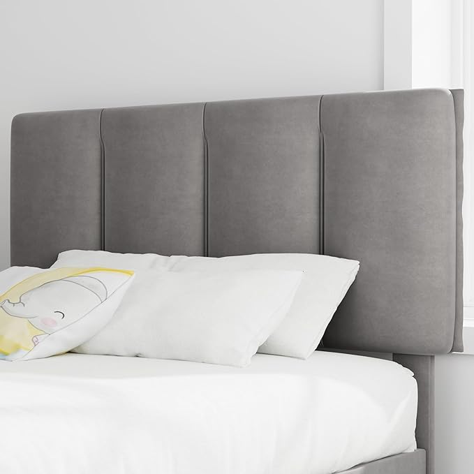 VECELO Twin Size Bed Frame with Upholstered Headboard, Heavy-Duty Bedframe with Wooden Slats & Steel Framework, Easy Assembly, Dark Grey