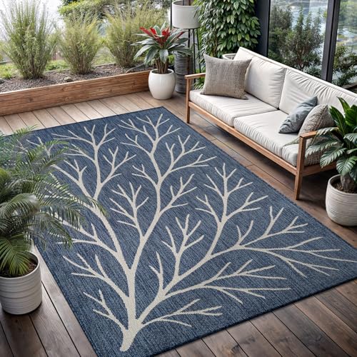 Washable Indoor Outdoor Rug 6x9 Modern Area Rugs Branch Pattern Non Shedding Waterproof Easy Clean Patio Deck Porch Living Room Bedroom Garden RV (54 Sq Ft)