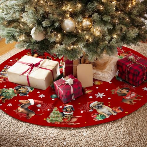 Red Christmas Tree Skirt Dog Theme Christmas Decorations Dog Mom Dad Xmas House Decor Holiday Party Xmas Tree Skirt 36 inches