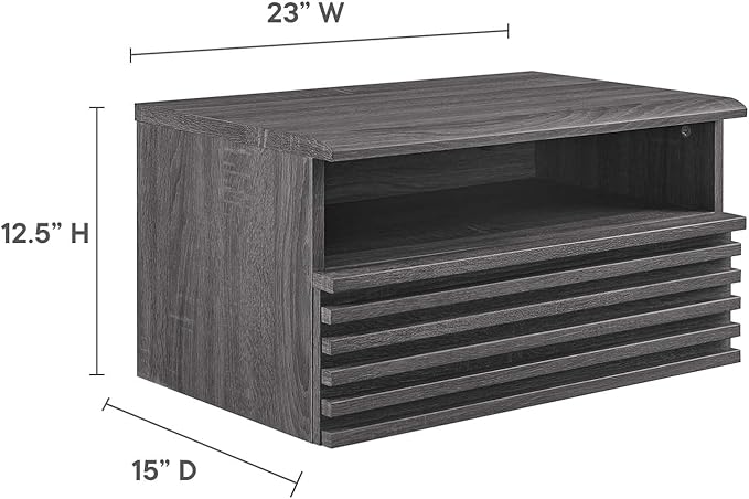 Modway Render Mid-Century Modern, Wall-Mount Nightstand, Charcoal