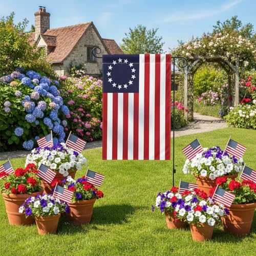 Betsy Ross Flag Garden Flags 12x18 Inch Double Side 250 Anniversary 13 Star USA Yard Flag Colonies for Outside Patriotic