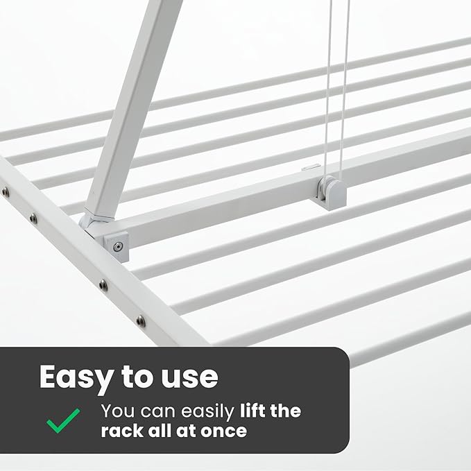 foxydry Mini, Ceiling Mounted Clothes Drying Rack, Pulley Clothesline, Vertical Folding Laundry Drying Rack 59.8x21.25x9.8 in