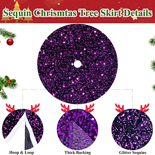 Purple Christmas Tree Skirts 21 Inch Mini Xmas Tree Skirt with Velvet Fabric Luxury Shiny Christmas Tree Mat Round Table TopTree Blanket Decoration for Happy New Year Christmas Party Holiday Birthday