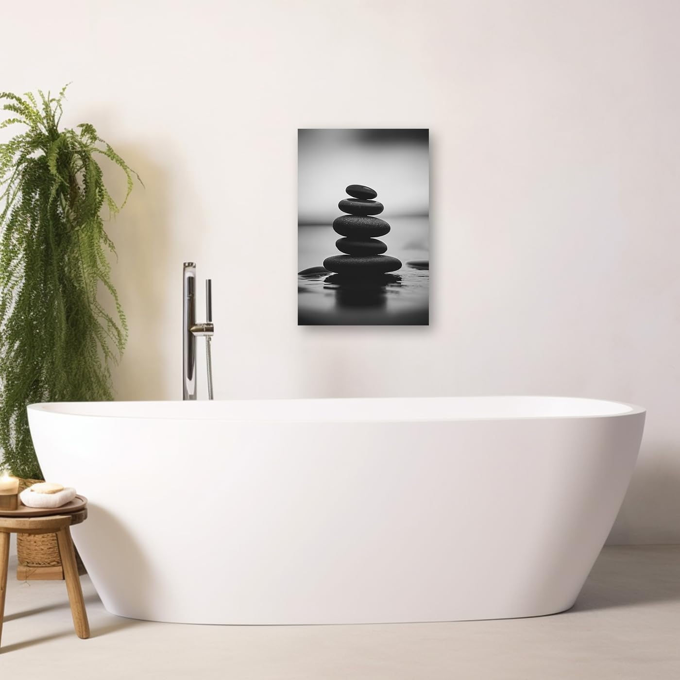 DOARTDO Zen Canvas Wall Art Black and White Zen Stone Picture Print Meditation Relax Spirit Spa Room Bathroom Decor Frame (28.00" x 42.00", Zen Stone - 3)