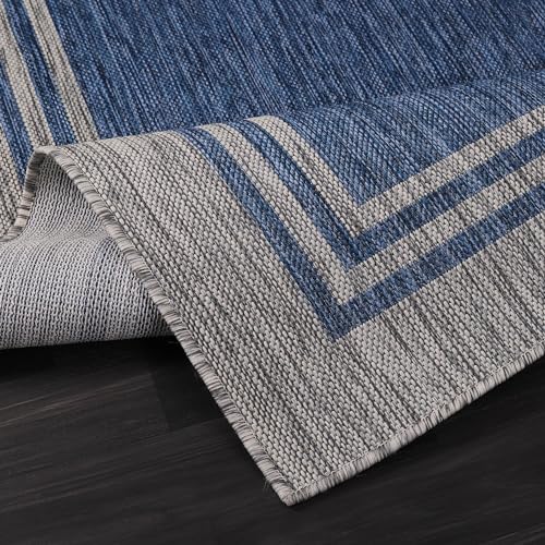 Bordered Outdoor Rug 6x9 Washable Outside Carpet for Indoor Patio Porch Waterproof Easy Cleaning Non Shedding Area Rugs Navy 6 x 9