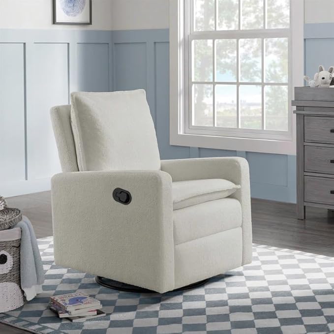 Oxford Baby Uptown Upholstered Glider Recliner Rocking Chair 360° Swivel for Nursery and Living Room – Boucle White