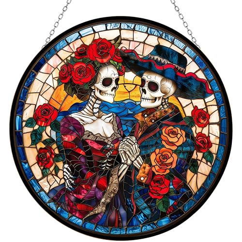 Day of The Dead Couple Stained Glass Suncatcher Window Hangings