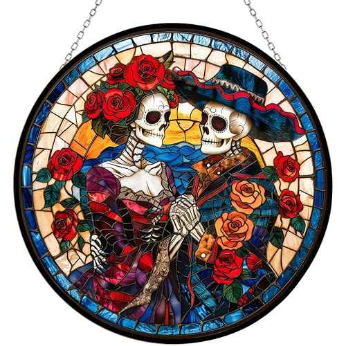 Day of The Dead Couple Stained Glass Suncatcher Window Hangings