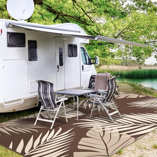 Outdoor Rug Waterproof Plastic Rugs 9'x18' for Camping Coffee Beige (162 Sq Ft)