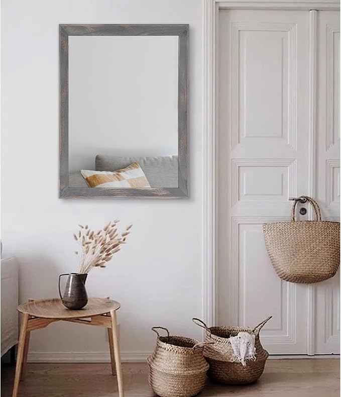 AAZZKANG Wooden Mirror Rectangle Rustic Mirrors for Wall Decorative for Bedroom Bathroom Living Room Entryway Hanging Home Decor 26"x18"