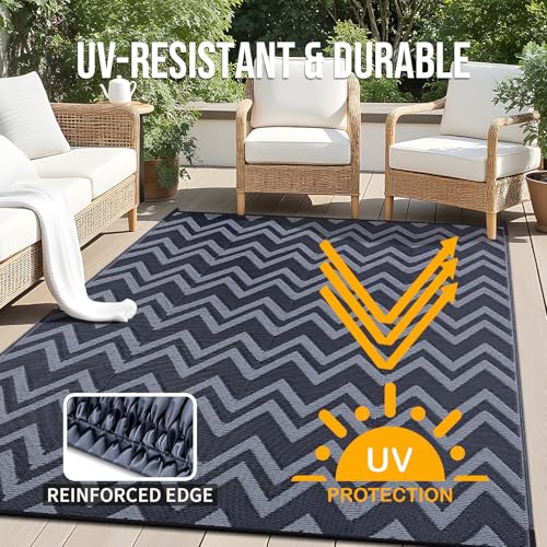 Outdoor Rug 8x10 ft Waterproof Reversible Chevron Mat (80 Sq Ft)