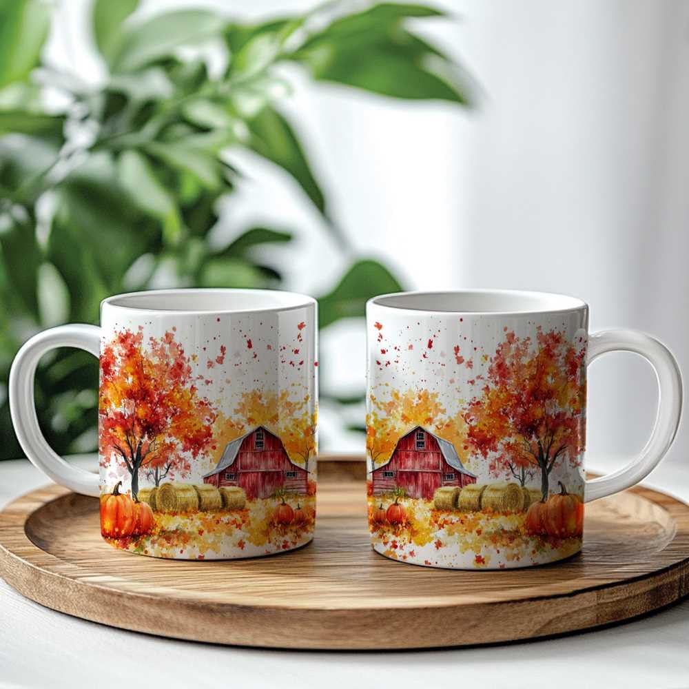 Fall Farm Coffee Mug - Farm Lover Mugs Gifts for Women Men - Autumn Decor Gifts For Home Farmhouse Thanksgiving - 11oz Printed Ceramic Mug (White)