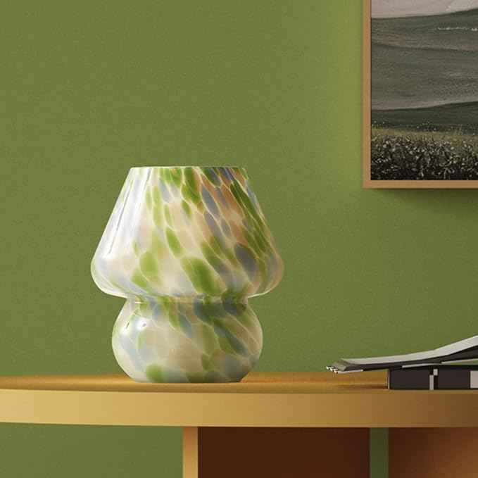 Mushroom Lamp Table Lamp for Bedroom,Small Desk Bedside Lamps for Living Room,Mushroom Decor Cute Mini Modern Mid Century Lamps for Night Stands,Aesthetic Home Living Room Decor(Green)