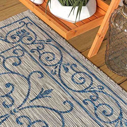 Vintage Filigree Indoor Outdoor Square Area Rug 4X4 Gray
