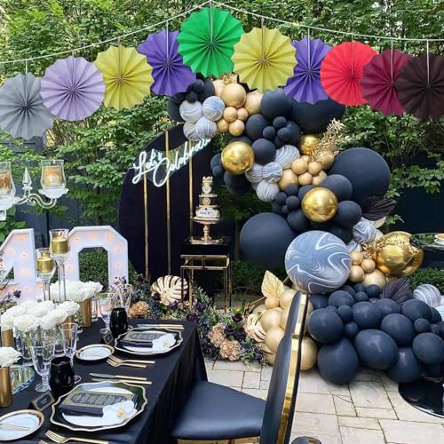 Gray Party Decorations 8in Hanging Paper Fans DIY Set 10Pcs (30 Count)