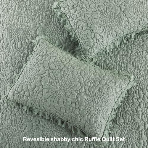 Sage Green Ruffled Quilt Queen Size
