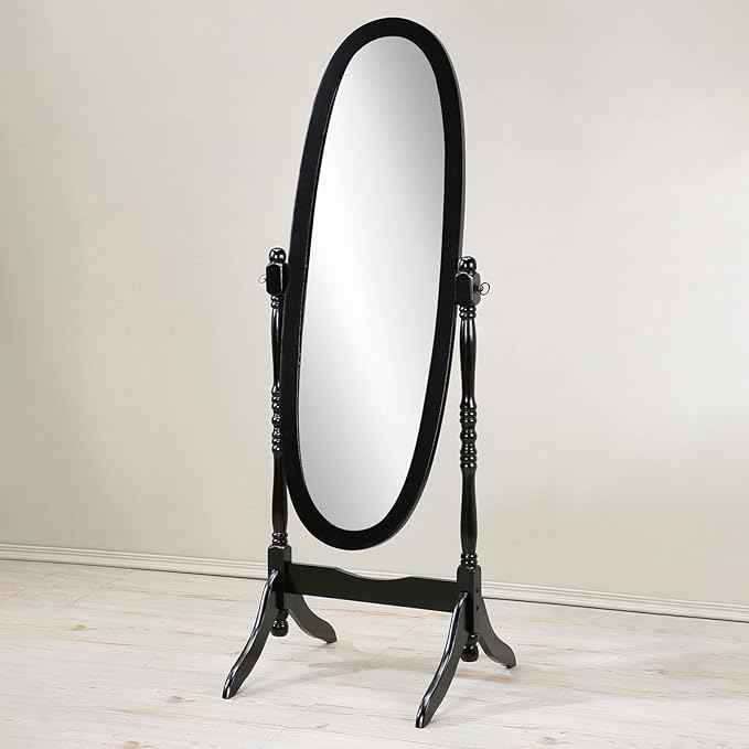Full Length Mirror with Stand, Swivel Adjustable Oval Wood Cheval Floor Mirror, Dressing Cheval Mirror for Bedroom Livingroom, Interior Gift Idea (Black)