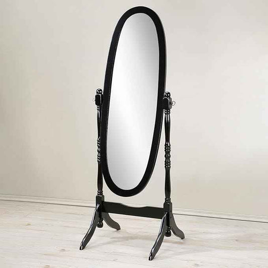 Full Length Mirror with Stand, Swivel Adjustable Oval Wood Cheval Floor Mirror, Dressing Cheval Mirror for Bedroom Livingroom, Interior Gift Idea (Black)
