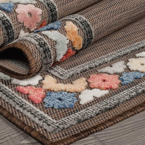 Outdoor Rug 8x10 Modern Bordered Area Rugs for Indoor and Outdoor Patio Easy to Clean Non Shedding Living Room Porch Garden Washable Outside Carpet