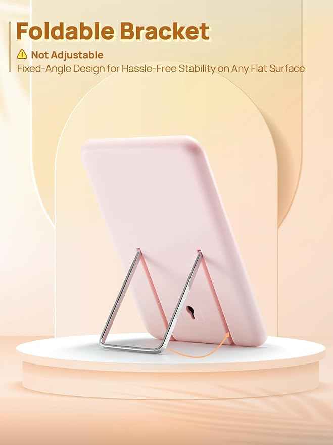 OMIRO Desk Makeup Mirror, 8 x 5 inches Table Mirror with Foldable Stand and Hanging Hole for Shaving and Travelling, Pink