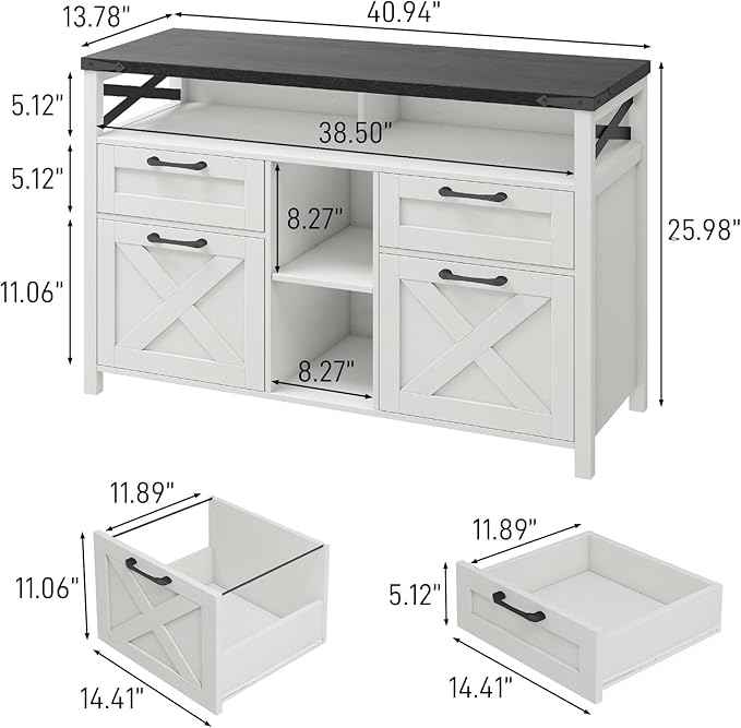 Lateral File Cabinets 4 Drawers with Open Storage Shelf, Farmhouse Filing Cabinet with Adjustable Shelf for Home Office, Filing Organization Storage Cabinets for Hanging Files Letter/A4. Black