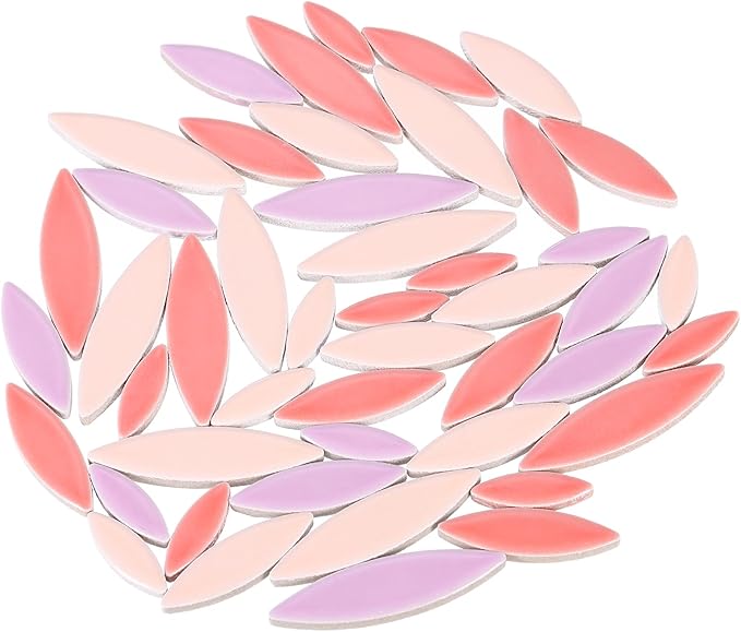 uxcell Ceramic Mosaic Tile, About 200g Teardrop Leaf Tile Mosaic Block for Handicrafts Artwork, Red/Purple/Pink