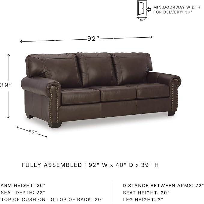 Signature Design by Ashley Colleton Classic Leather Match Sofa with Nailheads, Dark Brown