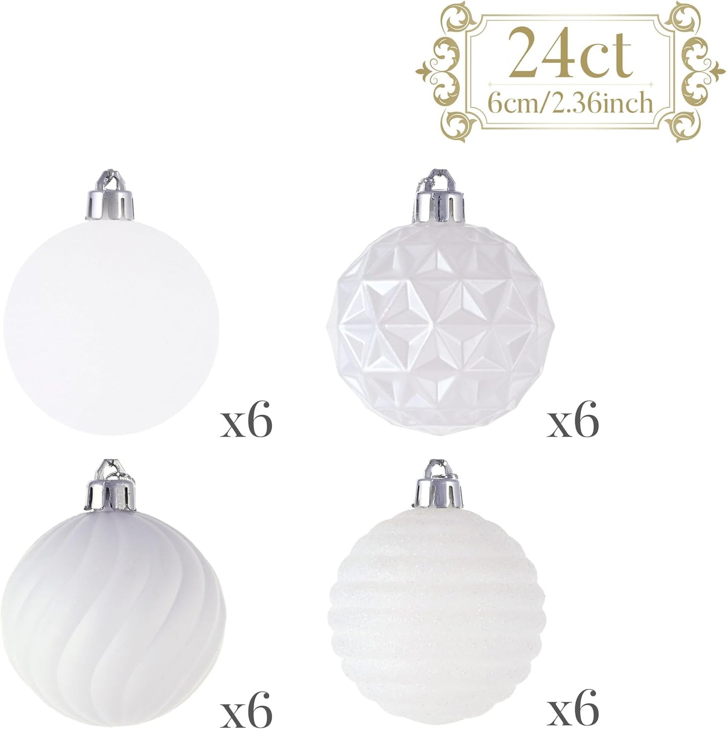 Valery Madelyn Christmas Ornaments Tree Decorations Set for Fall Halloween, 24ct White Shatterproof Ball Ornaments, 2.36" Hanging Ornament Bulk for Xmas Holiday Party Decor