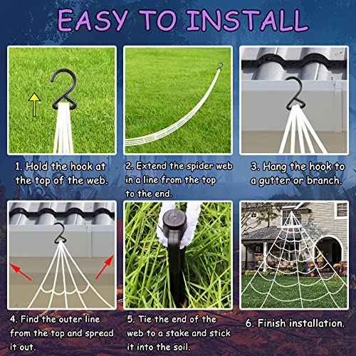 Spider Web Halloween Decorations Outdoor Lights (Battery-Purple Lights with Large Spider)