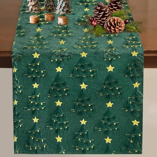 Christmas Table Runner Christmas Trees Green Soft Plush Faux Fur 13x72 Inch