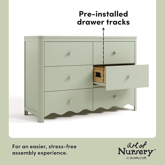 Storkcraft Casablanca 6 Drawer Dresser (Sage) – GREENGUARD Gold Certified, Nursery & Kids' Bedroom with Spacious Storage, Safety Interlocking Drawer System, Easy Assembly with Pre-Installed Tracks