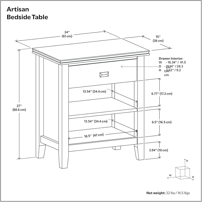 SIMPLIHOME Artisan Bedside Table - 24 inch Wide Solid Wood Nightstand Table in Autumn Brown, Contemporary Side or End Table with 1 Drawer, Open Shelf Storage and Bronze Knobs