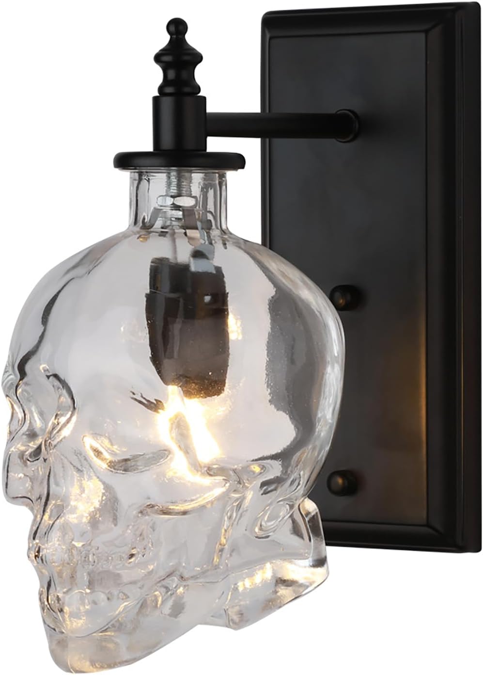 Industrial Retro Mini Clear Glass Skull Wall Sconces Black Metal Finish with Clear Glass Wall Lamp for Bedside E14 Wall Light