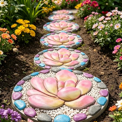 Succulent Pattern Cement Stepping Stones 0.75 * 10 * 10 Inch