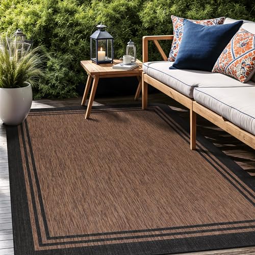 Bordered Outdoor Rug 8x10 Washable Outside Carpet for Indoor Patio Porch Waterproof Easy Cleaning Non Shedding Area Rugs Nut Brown 8 x 10