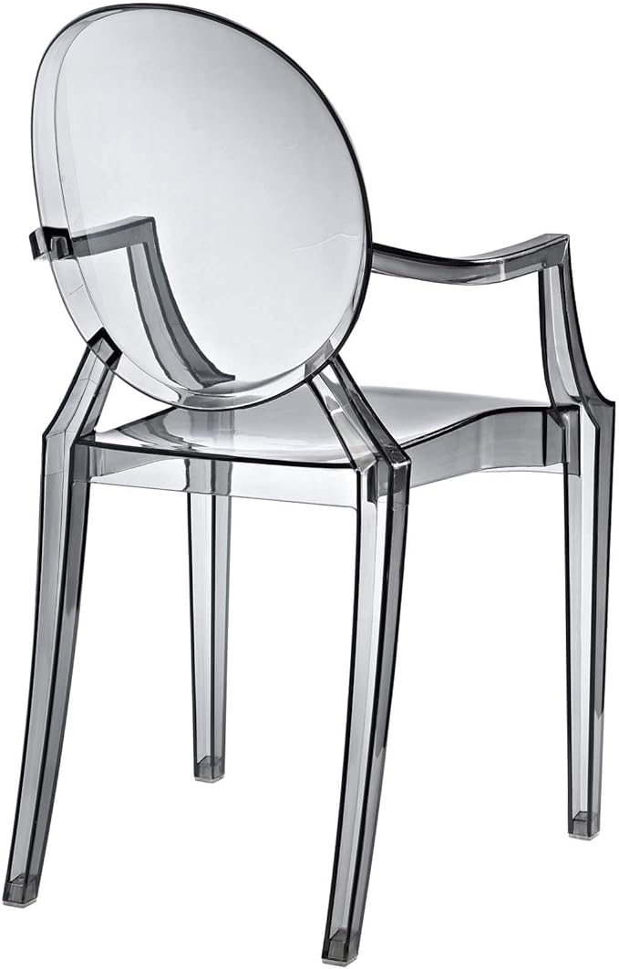 Modway Casper Modern Acrylic Stacking Kitchen and Dining Room Arm Chair in Smoke - Fully Assembled