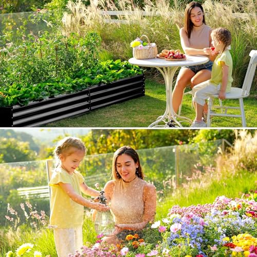 2 Pack 8×4×1ft Galvanized Metal Raised Garden Bed (2 Count)